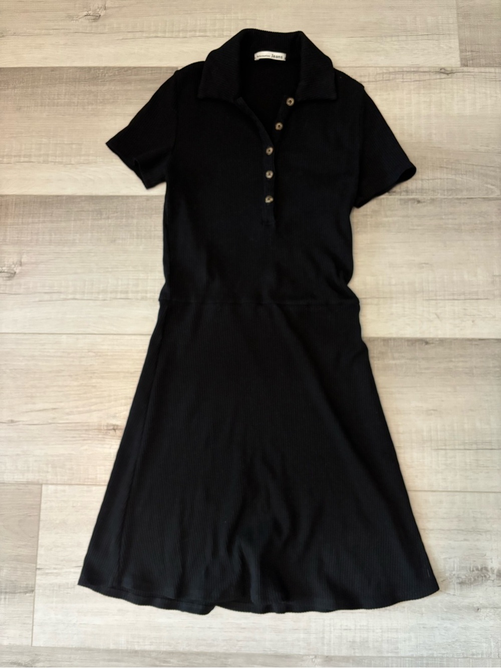 Reformation Jeans Black Ribbed Polo Dress Button Front Stretch Knit Medium - Picture 5 of 10